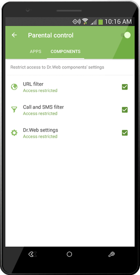 Dr.Web for Android's Parental Control